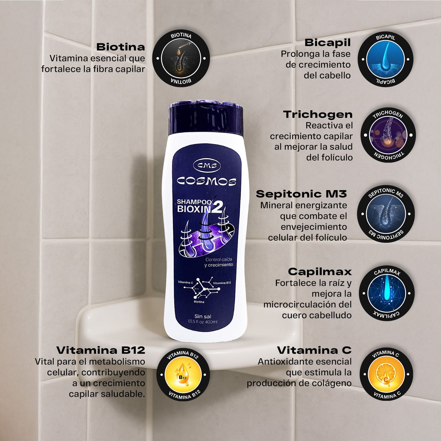 Shampoo Anticaída Femenino CMS Cosmos Bioxin 2 PAGA 2 LLEVA 3